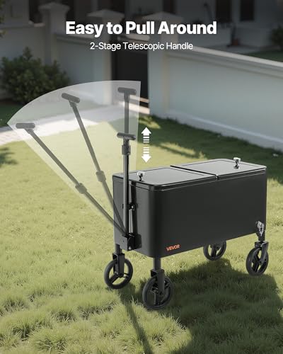 VEVOR 80 Quart Rolling Ice Chest Cart, with 2-Stage Telescopic Pull Handle and 2 Swivel Casters, Portable Table Beach Pati...