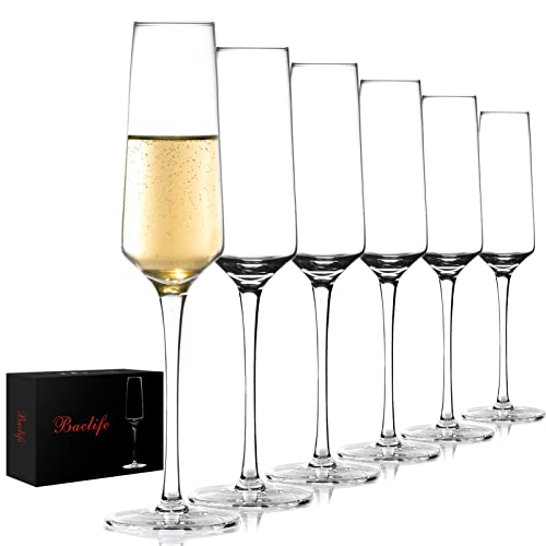 BACLIFE Champagne Flutes - Hand Blown Elegant Champagne Glasses Set of 6 - Unique Gift for Christmas,Birthday,Wedding - Id...