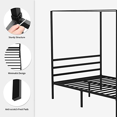 YITAHOME Metal Four Poster Canopy Bed Frame 14 Inch Platform with Built-in Headboard Strong Metal Slat Mattress Support, N...