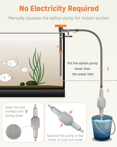 Pawfly Aquarium Water Changer Kit Fish Tank Siphon Vacuum Cleaner with 3.75 Feet Long Hose and Extendable Tubing Manual Aq...