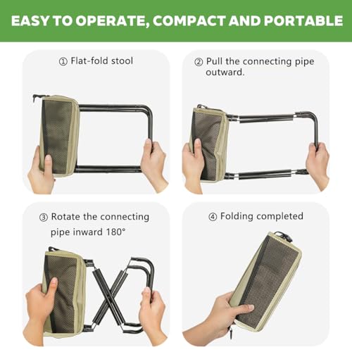 Portable Collapsible Stool Chair, Max 220lb Upgraded Folding Stool, Handbag-Style, Sturdy, Adjustable, Portable, Foldable ...