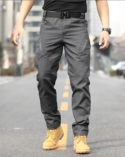 Men's Tactical Cargo Pants Stretch Ripstop Lightweight Waterproof Multi Pockets Work Hiking Outdoor Casual Pants (No Belt)