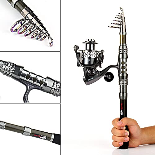 Sougayilang Fishing Rod Combos with Telescopic Fishing Pole Spinning Reels Fishing Carrier Bag - 1.8M/5.91FT with 5PCS Jig...