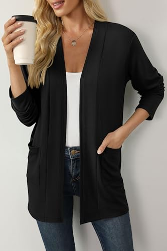 Kinnette Women's Long Sleeve Cardigan Lightweight Casual Open Front Cardigans with Pockets
