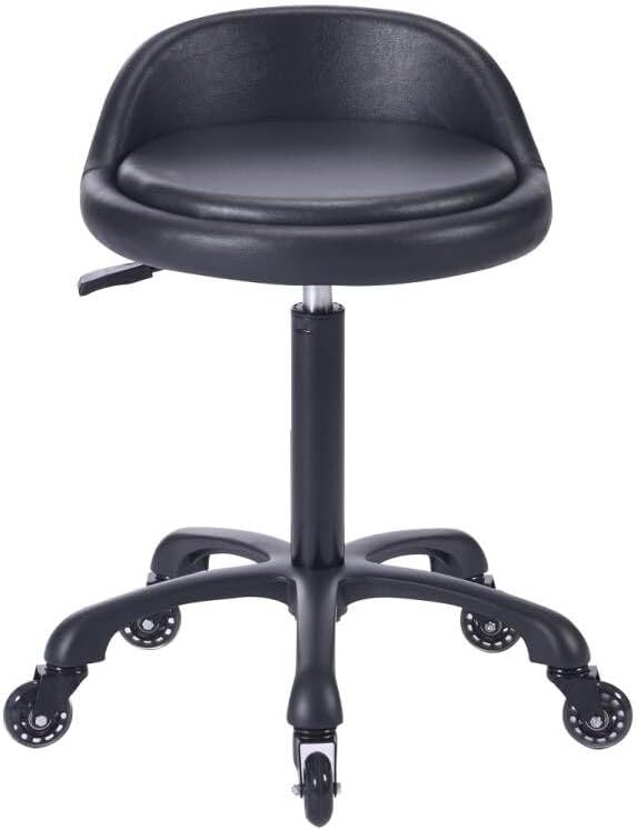 Rolling Salon Stool Chair with Back Support Hydaulic Height Adjustable on Swivel Wheels Heavy Duty for Hair Cutting Esthetician Tatto Beauty Spa Bar Lab Clinic Kitchen Office Home (Black)