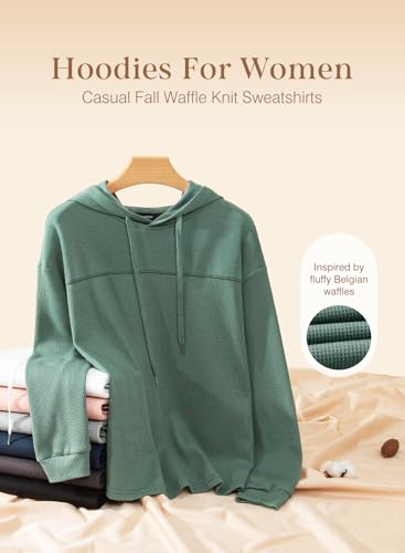 Dokotoo Womens Hoodies Casual Waffle Knit Long Sleeve Drawstring Pullover Sweatshirts Lightweight Hooded Tops