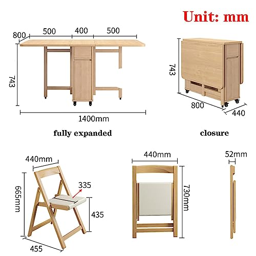 Modern Wooden Foldable Dining Table Set, 55.11cm x 31.4cm x 2cm, Kitchen & Dining Room Set, 4 Chairs, Storage Drawer