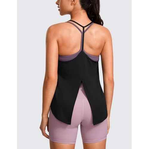 CRZ YOGA Lightweight Tie Back Workout Tank Top for Women V Neck Spaghetti Strap Yoga Sleeveless Shirts Halter Camisole