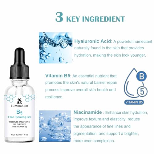 LuminaSkin Hydrating Vitamin B5 Gel Skin Moisture-Enhancing Gel, Hyalu B5 Pure Hyaluronic Acid Serum for Face, with Vitami...