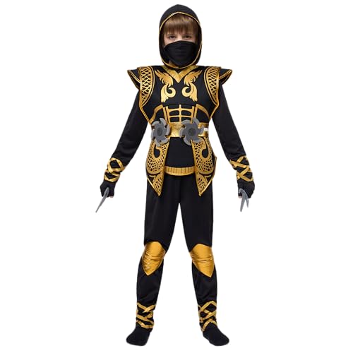 Spooktacular Creations Golden Ninja Costume Set, Ninja Jumpsuit with Foam Accessories for Kids, Toddler Halloween Outfit f...