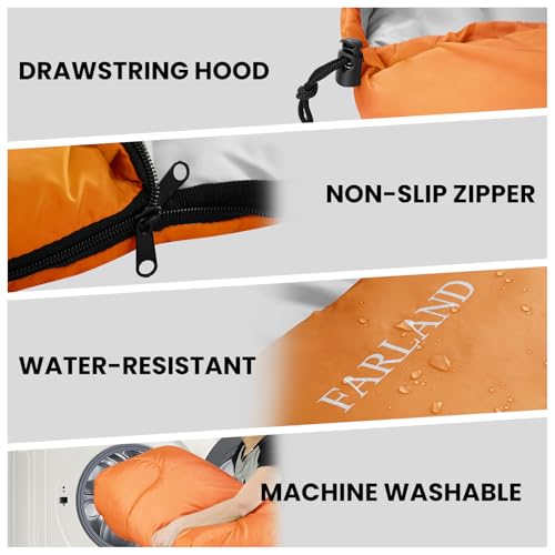 FARLAND Sleeping Bags 30℉ for Adults Teens Kids with Compression Sack Portable and Lightweight for 3-4 Season Camping, Hik...