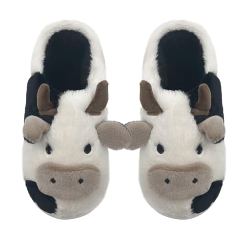 NZFUN Cow Slippers for Women and Men, Fluffy Cute Cozy Cartoon Fuzzy Cow House Slipper Womens Milky Cows Animal Preppy Fun...