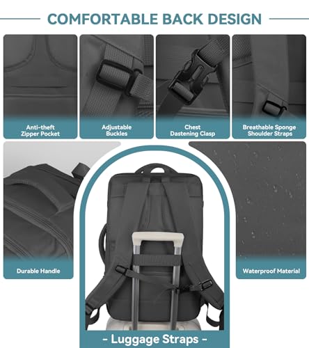 AREYTECO Travel Backpack, 50L Expandable Extra Large Laptop Backpack, Carry On Backpack Water Resistant Business Suitcase ...