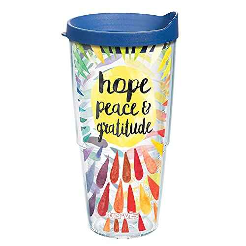 Tervis Hope Peace Gratitude Made in USA Double Walled Insulated Tumbler Travel Cup Keeps Drinks Cold & Hot, 24oz, Clear