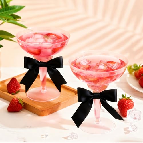 LemonRoad 24 Pcs Clear Plastic Martini Glasses with Bows, 12 oz Disposable Plastic Margarita Cups, Shatterproof Cocktail C...