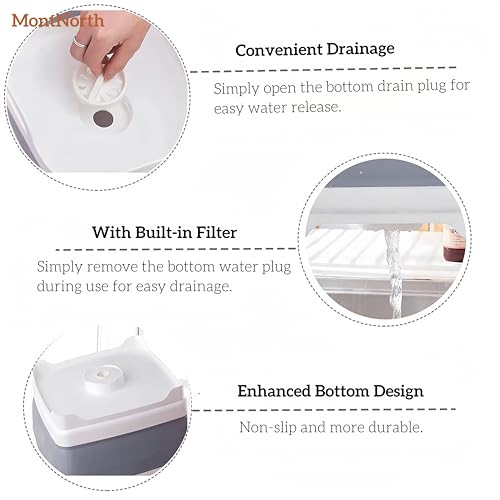 MontNorth Collapsible Wash Basin 9L, Foldable Dish Tub with Drain Plug, Portable Collapsible Dish Basin, Camping Sink for ...