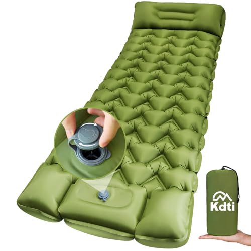Kdti Camping Sleeping Pad with Pillow, Built-in Foot Pump Inflatable Sleeping Pad, Ultralight Air Mattress, Durable Waterp...