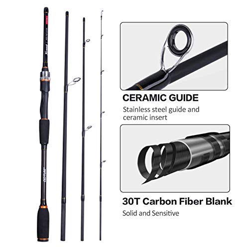 Goture Travel Fishing Rods, 4 Piece Fishing Pole with Case/Bag, Casting/Spinning Rod,Ultralight Fishing Baitcasting Rod 7f...
