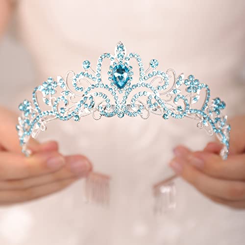 JWICOS Silver Tiara and Crown for Women - Elegant Light Blue Crystal Tiara Headband for Wedding, Prom, Birthday Party