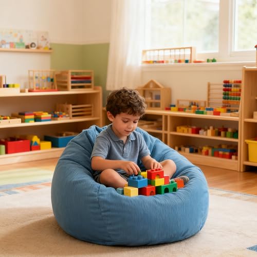 LPMOERA Bean Bag Chair Memory Foam Bean Bag Chairs for Kids/Teens with Filling Round Kids Bean Bag Chair for Living Room B...