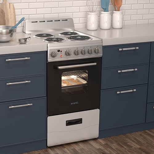 Avanti Electric Range Oven Compact Design, 2.1-Cu.Ft. Capacity with 4 Coil Burners, Framed Glass Oven Door, Storage Drawer...