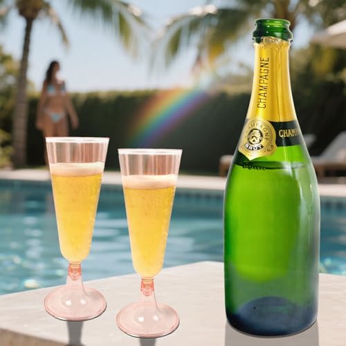 GQYJENTLX Champagne Flutes Plastic,25 Pack Disposable Champagne Glasses,Clear Stemless Shot Cocktail Martini Wine Glasses,...