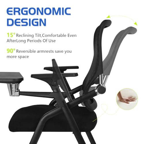 BLANEDUO Updated Conference Room Chairs with Tablet Arm, Folding Office Desk Chair with Lumbar Support and Sliding Armrest...