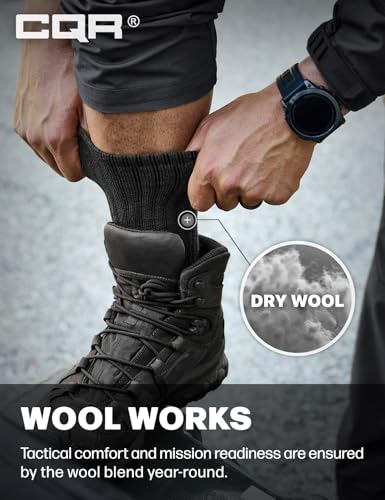 CQR 3 Pack Men and Women Wool Hiking Mid Calf Crew Socks, Moisture Wicking Breathable Outdoor Tactical Cushion boot Socks