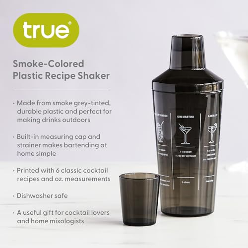 True Smoke Tinted Plastic Cocktail Shaker with Measurements for Cold Brew Cocktails, Margarita, Includes 6 Recipes, Espres...