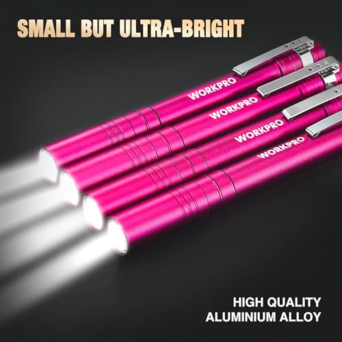 WORKPRO LED Pen Light, Aluminum Pen Flashlights, Pocket Flashlight with Clip for Inspection, Emergency, Everyday, 2AAA Bat...