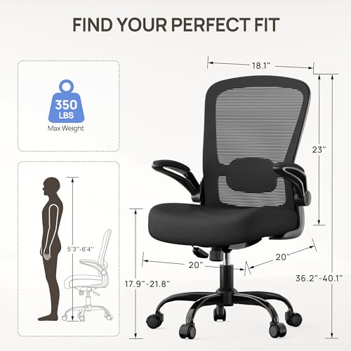 Mimoglad Ergonomic Office Chair - BIFMA Certified, Flip-up Armrests & 135° Recline, Adjustable Lumbar Support - Space-Savi...