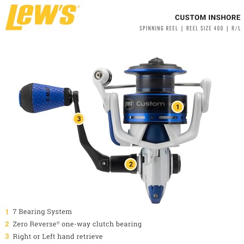 Lew's Custom Inshore Speed Spin Spinning Fishing Reel, 6.2:1 Gear Ratio, Right or Left-Hand Retrieve, Aluminum Frame, 7 Be...