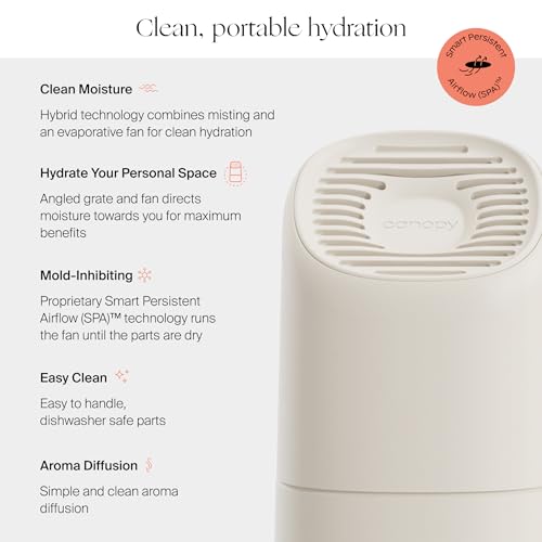 Canopy Portable Misting Humidifier - Cordless 11 HR Run Time, 500 mL, TSA Approved Travel Humidifier - Alleviate Symptoms ...