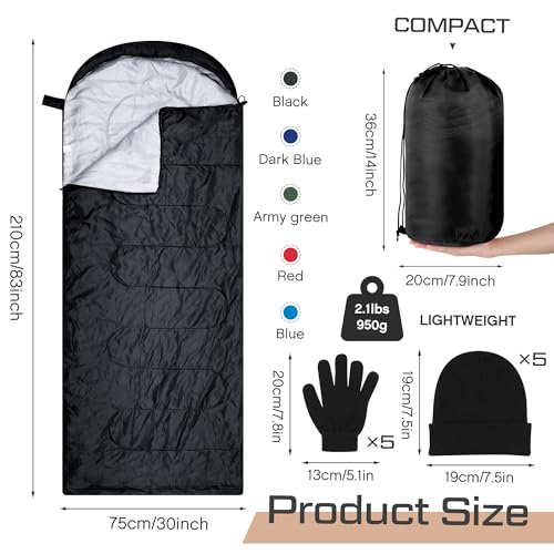 Tranqun 15Pcs Bulk Sleeping Bags Homeless for Adult with Winter Beanies Gloves, Cotton Liner Camping Sleeping Bag Waterpro...