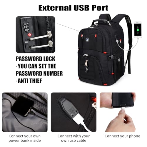 SHRRADOO Extra Large 50L Travel Laptop Backpack with USB Charging Port, College High School Backpack Airline Approved Busi...