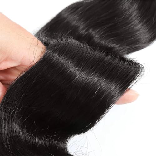 100% Brazilian Virgin Human Hair Body Wave Natural Black Human Hair Bundles with 4x4 Lace Closure, 3 Bundles with Closure (14, 16, 18+12 Natural Black)