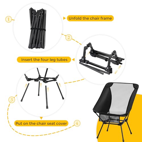 Aluminum Camping Chair with Storage Bag, 400lb Capacity, Roomier & Compact Folding Chairs for Adults, Lightweight & Portab...