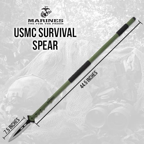 USMC Survival Spear | Officially Licensed United States Marine Corps Gear | 7 1/2" Stainless Steel Blade | OD Green Shaft...