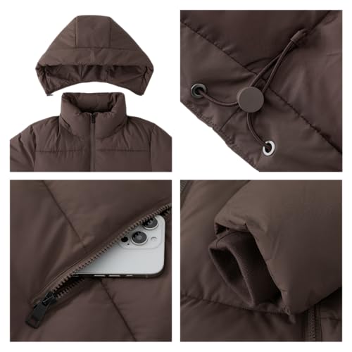 PUFFIT Women's Cropped Puffer Jackets,Warm Winter Jacket with Removable Hood,Zipped Pockets,Short Ladies Quilted Coat