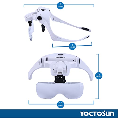 YOCTOSUN Magnifying Glasses with Light, Head Mount Magnifier with 5 Lenses, Headband, Storage Case, Hands Free LED Lighted...