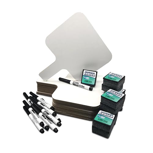 Flipside Products Rectangular Dry Erase Answer Paddle w/Dry Erase Markers and Erasers, 36 Pieces, Auction, Handheld Whiteb...
