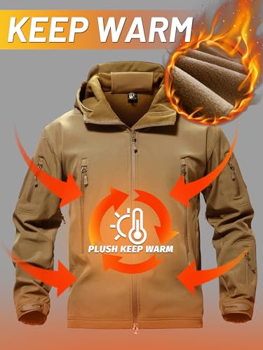 TACVASEN Men's Special Ops Military Tactical Soft Shell Winter Warm Fleece Lined Jacket Rain Hood Coat Hiking Snowboard