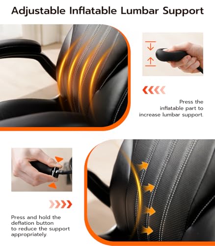 Office Desk Chair, Ergonomic Computer Chair with Padded Flip-Up Arms and Adjustable Lumbar Support, PU Leather Executive C...