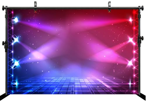 MAEQLQLM 5x4ft Neon Stage Backdrop with Spotlight Dance Floor Background Concert Live Night Scenic for Superstar Drama Pla...
