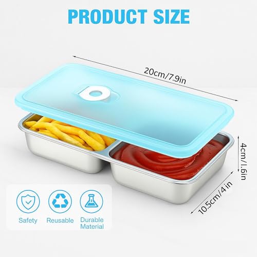 AJORR Grab and Go Stainless Steel Double Compartment Snack Containers, Reusable with Lids, Secure-Lid Lunch Box for Snack...