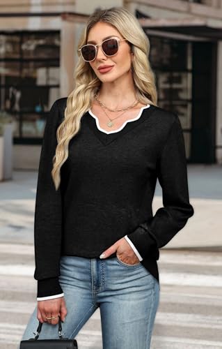 OFEEFAN Womens V Neck Sweaters Pullover Cozy Lightweight Sweaters Long Sleeve Tops Fall Outfits 2025