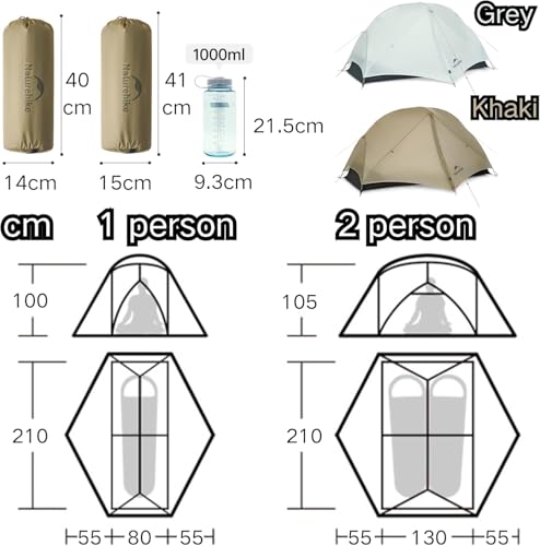Naturehike Mongar UL Tent [2025 Upgrade] 1.5kg/3.3lb Ultralight Tents,1/2 Person Backpacking Tent,4 Modes of use, Waterpro...