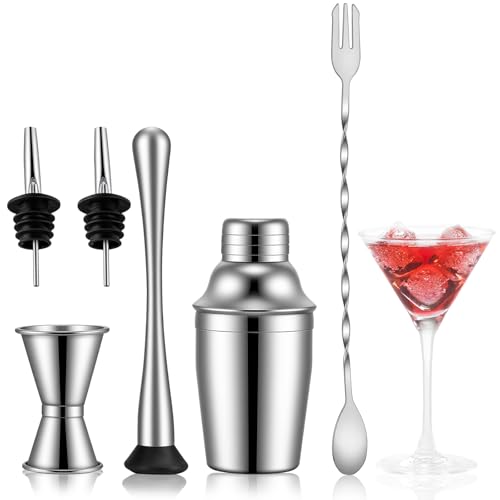 WELKOR 6 Piece 8oz Professional Cocktail Shaker Set with Built-in Strainer,Martini and Margarita Shaker for Home Bar, Bost...
