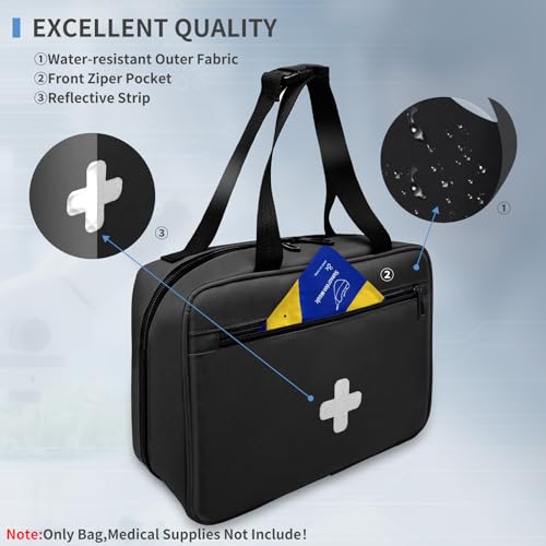 NENYX First Aid Bag Empty, Compact and Portable Medical Supplies Organizer with Multiple Compartments, Emergency Trauma Ba...