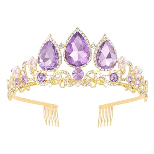 Semato Purple Princess Crown Halloween Cosplay Tiara Purple Crystal Crown for Party and Birthday Gifts